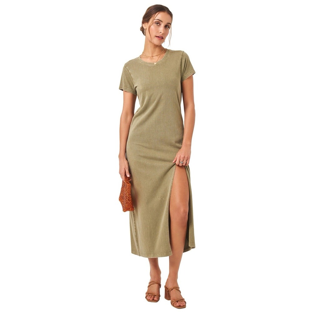 L. Space Bonnie Dress 100% Cotton Tee Shirt Maxi Green Boho Resort Vacation Cute